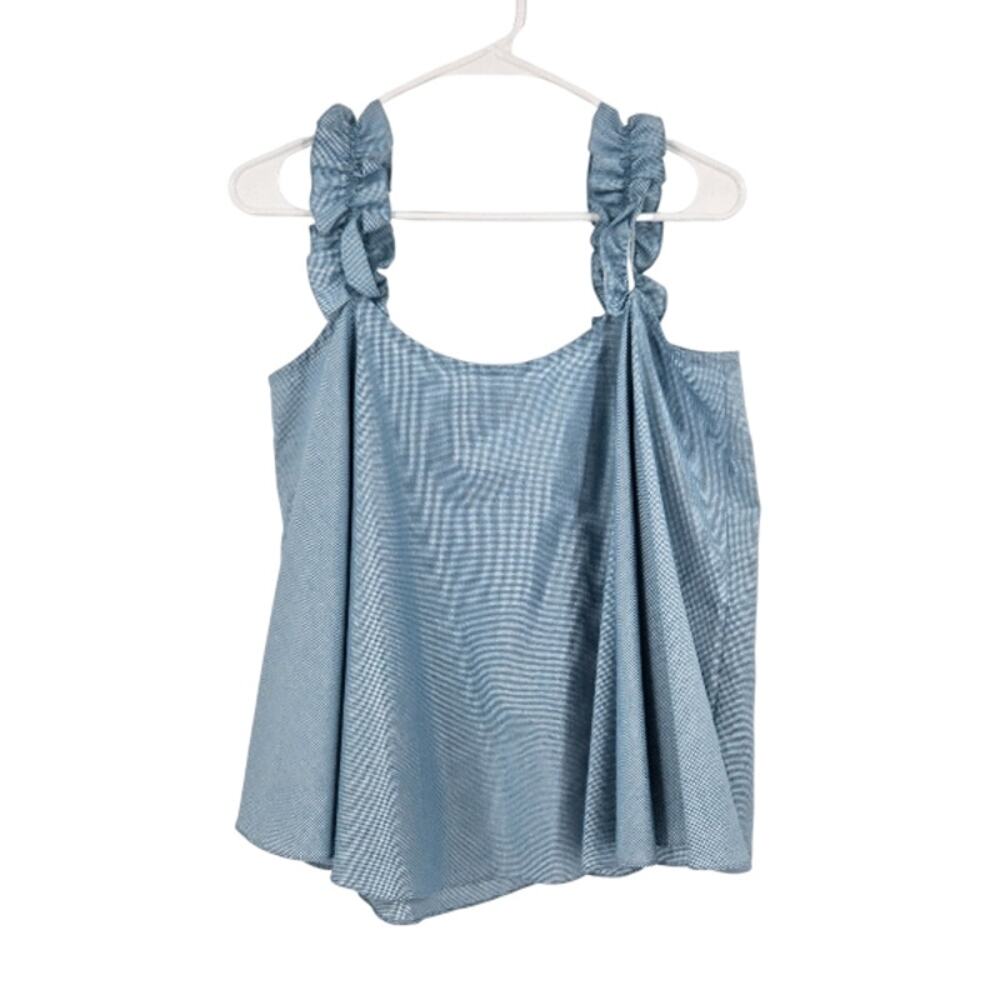 Anna October Tank Top Blue Oversized Sleeveless Ruffle Cropped Boxy Size M